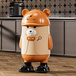 Poubelle Mignon Petit Ours Dessin Animé Plastique Haut de Gamme PP Bureau Maison Poubelle de Stockage Pieds Epais Sans Pliage - Product Image 3
