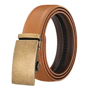 LQbelt Antique Gold Buckle Genuine Leather belt man's automatic belts for men split leather belt factory new