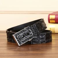 Ceinture pour homme en cuir véritable à grain crocodile avec boucle automatique à cliquet, couleur café noir pour une utilisation quotidienne formelle et professionnelle