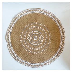 แผ่นรองผ้าฝ้ายลินินทรงกลมสไตล์โบฮีเมียนแผ่นรองจานแบบกระดาษกันน้ำทนทานสำหรับตกแต่งโต๊ะสำหรับงานแต่งงานและงานปาร์ตี้ - Product Image 1