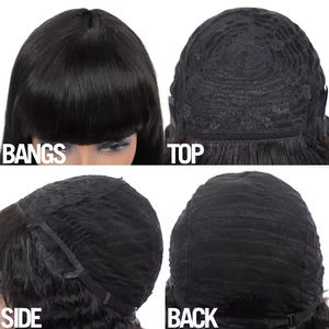 Pelucas de Cabello Humano Liso con Flequillo y Parte Media, Pelucas Bob de Encaje con Cuero Cabelludo Realista, Pelucas Bob Liso Brasileño con Flequillo - Product Image 3