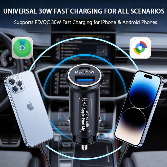 MFi-manufactured IOS GPS tracker Wireless Car Charger PD/QC 60W Anti-loss Apple Find My, Android Find Hub APP Smart Vehicle Kit