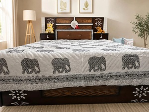 Hand Block Printed Cotton <b>Quilt</b> Reversible Jaipuri Razai Elephant Boho Bedspread Handmade Indian <b>Bedding</b> - Product Image 4