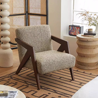 Fauteuil d'appoint moderne du milieu du siècle, fauteuils rembourrés pour salon avec coussin lombaire, cadre en bois, fauteuil de lecture pour chambre à coucher, beige