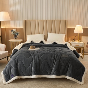 Cálido <span class=keywords><strong>invierno</strong></span> grueso edredón de franela juego de <span class=keywords><strong>cama</strong></span> terciopelo Sherpa Faux Wool Down edredón alternativo edredón - Product Image 2