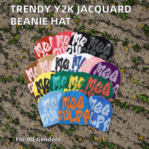 หมวกบีนนี่ไหมพรมอะคริลิกกันหนาวลายแจ็คการ์ด ดีไซน์ใหม่ ปักลายตามสั่ง พิมพ์ลายแฟชั่น Y2K สุดฮิต พร้อมตัวอักษร - Product Image 3
