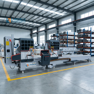 Sierra ingletadora de doble cabezal E-WORLD de precisión para perfiles de aluminio, 45-90 grados, alta precisión, control PLC, 380V - Product Image 1
