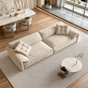 Minimalist Fabric Sectional <b>Sofa</b> Three Seat Tufted Design Wooden <b>Legs</b> Padded Arms Loose Back Living Room Furniture - Product Image 1