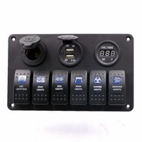 Kit de commande multifonctionnel 6 interrupteurs à bascule gravés au laser avec chargeur USB et prise d'alimentation pour voiture, camion, bateau
