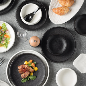 Vaisselle en céramique blanche noire à motif de pierre japonaise souffle des assiettes pour un usage domestique et commercial service de table en porcelaine - Product Image 2