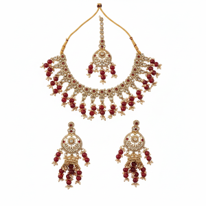 Conjunto de Collar Gargantilla de Perlas Chapado en Oro para Novia, Pendientes y Maang Tikka, Hecho a Mano, Étnico, de Alta Calidad, Última Moda, Regalo para Fiesta de Boda - Product Image 2