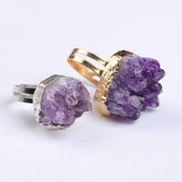Bague ajustable en pierre naturelle d'améthyste drusée - Durable et personnalisable
