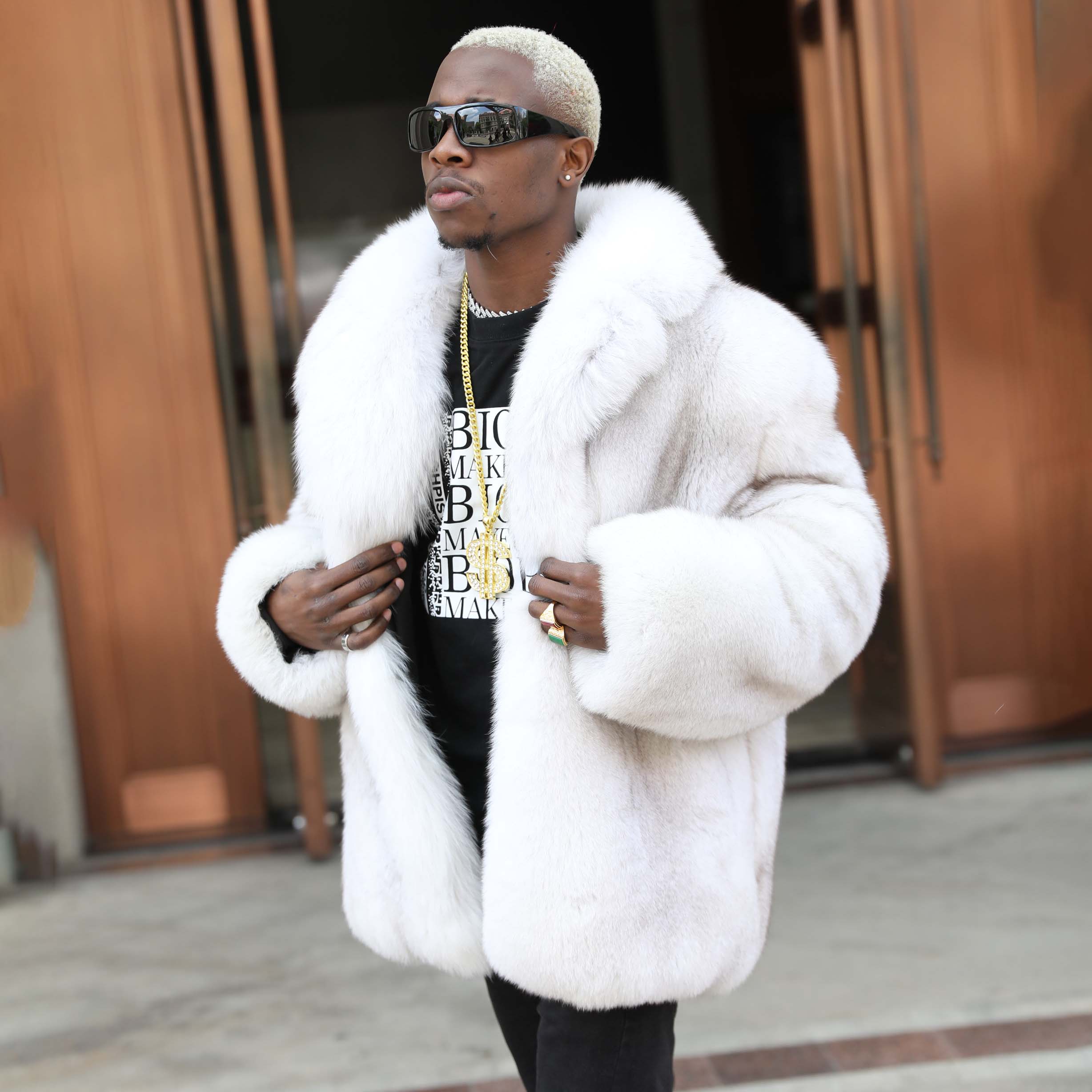 Warm Winter USA Size New Big Pillow Collar Men Real Fox Fur Coat