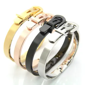 Sini Jewelry In stock Custom Adjustable Size Three Different Colors Tone Stainless Steel Expandable belt Buckle bracelet Bangle