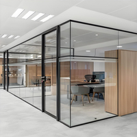 Cloison de bureau en verre sans cadre moderne, isolation acoustique, résistance au feu, taille personnalisée, verre de sécurité panoramique trempé