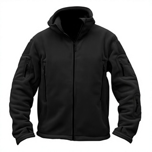 Veste en polaire noire pour homme avec capuche, col montant, fermeture éclair, coupe-vent, style vêtements de travail, vêtements d'hiver, coupe régulière - Product Image 1