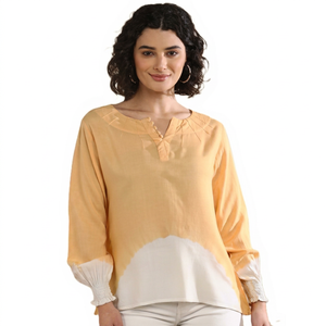 Maaesa Blusa Ligera de Verano para Mujer, Casual, de Rayón, con Estampado Tie-Dye, Cuello en V, Manga Larga, Colección de Diseñador - Product Image 1