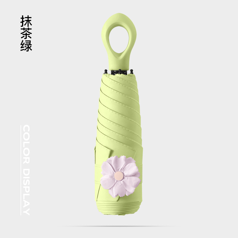 เข็มขัดร่มแหวนนิ้วสีเขียวมัทฉะลายดอกไม้