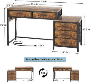 Bureau d'ordinateur réversible en bois Unikito avec 5 tiroirs, robuste, gain de place, <span class=keywords><strong>table</strong></span> d'étude, <span class=keywords><strong>table</strong></span> d'écriture, meuble de rangement, support d'imprimante - Product Image 6