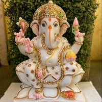 Statue de Ganesha en marbre blanc naturel sculptée à la main sur mesure, peinte en couleur, idole de dieu hindou pour la décoration de la maison ou du temple