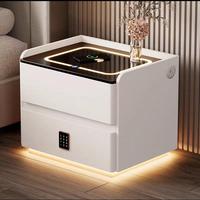 Table de chevet intelligente de luxe moderne avec chargeur sans fil, haut-parleur Bluetooth, lumière LED, verrouillage par empreinte digitale pour chambre à coucher