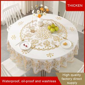 <b>Round</b> Gold Lace Waterproof <b>Tablecloth</b> Modern Design Party Plastic <b>Tablecloths</b> - Product Image 2