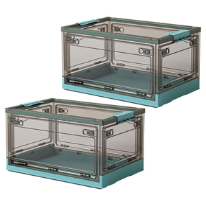Factory Five-Door Open Folding Storage Box Clear <b>Plastic</b> <b>Wheels</b> for Bathroom Clothes Books Food Travel Collapsible Storage Bins - Product Image 1