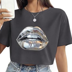 T-shirt court en coton vintage coupé à l'acide avec logo personnalisé, t-shirt sexy pour femme, t-shirt court pour femme, streetwear - Product Image 1