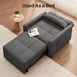 Sofá Cama Convertible 3 en 1, Silla Extraíble de Lino, <span class=keywords><strong>Gris</strong></span> Oscuro |   Sillón <span class=keywords><strong>Reclinable</strong></span> con Respaldo Ajustable; Moderno, de Tela de Lino, Madera y Metal - Product Image 5