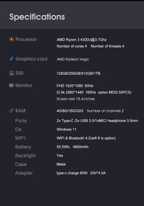 Ordenador portátil de <span class=keywords><strong>2022</strong></span> pulgadas, Laptop Amd Ryzens7 R3 4300U 15,6 Ghz Quad Core tipo-c, con carga de Metal, Wifi 6, por 50 dólares para videojuegos, novedad de 3,7 - Product Image 6