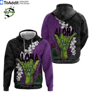 Nouveau Style personnalisé hawaïen Halloween sweat à capuche horreur Shaka main avec Plumeria et tatouage polynésien à capuche pour hommes saison d'automne - Product Image 1