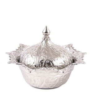 Otomano diseñado de color plata cubierto de azúcar café té deleite turco olla - Product Image 1