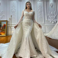 Robe de mariée sirène Y0528 de haute qualité, personnalisable, avec manches longues, sequins élégants et traîne détachable