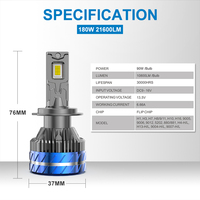 Ampoule de phare LED super lumineuse Robot Design H7/H11/H4 6500K pour Audi A4 A3, étanche IP68, 21600 lumens, 180W