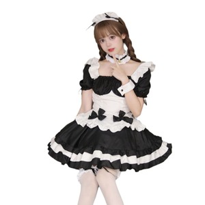 Miracle Nikki Black White Maid Costume Women's Lolita Dress Cosplay Anime Role Play Outfit Polyester Fiber Fall 2022 - Product Image 5