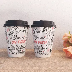 Design personalizado do logotipo 8oz 12oz 16 oz isolou a parede ondulada papel takeaway copos de café quentes