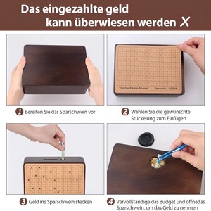 Tirelire en bois 19x5.67x14cm avec compteur pour objectif d'épargne de 1000 euros - Product Image 3