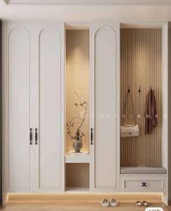 Nouvelle conception <span class=keywords><strong>d</strong></span>'armoire <span class=keywords><strong>d</strong></span>'<span class=keywords><strong>entrée</strong></span> moderne de style crème : armoire multifonctionnelle avec éclairage LED <span class=keywords><strong>et</strong></span> rangement pour <span class=keywords><strong>chaussures</strong></span> - Product Image 2