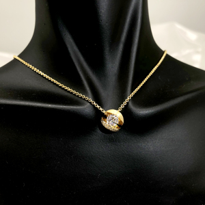 Joyería original Nuevos diseños Circón redondo Oro Efecto de superficie fina 925 Bola de plata esterlina Collar de satén - Product Image 3