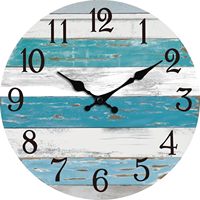 Jam Dinding Kayu Rustic Bergaya Pantai, Tanpa Suara Tik-tok, Analog Quartz, Bulat, Dioperasikan dengan Baterai, Dekoratif untuk Rumah