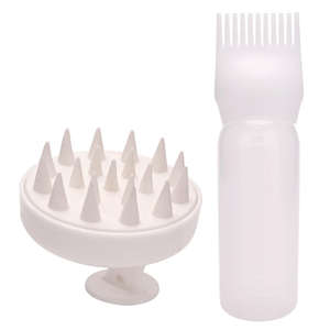 Brosse de massage du cuir chevelier en plastique et peigne pour les racines, applicateur de couleur et d'huile pour cheveux, ensemble de bouteilles de peigne à shampooing ionique imperméable pour tous les types de cheveux - Product Image 4