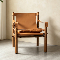 Fauteuil d'appoint vintage en cuir, structure en bois d'érable nord-américain, pour salon, hôtel, balcon, salle à manger