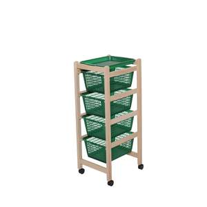 Chariot de rangement en bois de hêtre de qualité supérieure avec paniers en plastique - Pour entrée ou usage hôtelier - Product Image 6