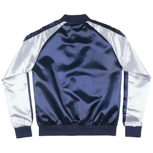 <b>Men's</b> Navy And Silver Color Satin <b>Jacket</b> With Zipper Closure Regular Fit Casual Style Autumn Wear New Quality For Sale - Product Image 2