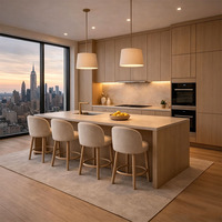 Cuisine modulaire complète en bois massif KOJOON Villa avec îlot et inserts de comptoir en acier inoxydable, style personnalisé pour la maison