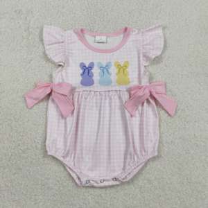 RTS Pelele de burbuja para bebé niña con estampado floral y lazos de conejito de Pascua, con cremallera oculta, 95% algodón peinado, para recién nacido, venta al por mayor - Product Image 2