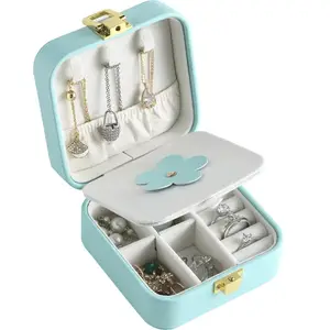 Boîte de rangement de boucles d'oreilles, boîte de rangement de bijoux en cuir PU boîte à bagues Simple Portable de Style rétro accessoires boîte à bijoux