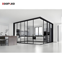 Porte coulissante à quatre panneaux ultra-mince, adaptée à l'intérieur, système parfait, porte de séparation en verre en alliage d'aluminium