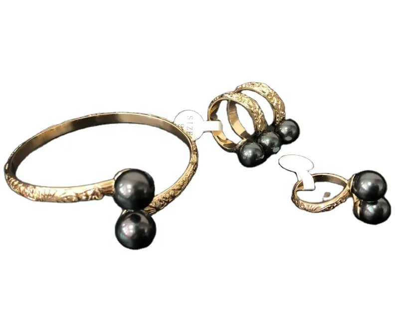 Customized Bohemian 3 pearls ring ,adjustable Samoan Hawaiian black Pearl Ring for women