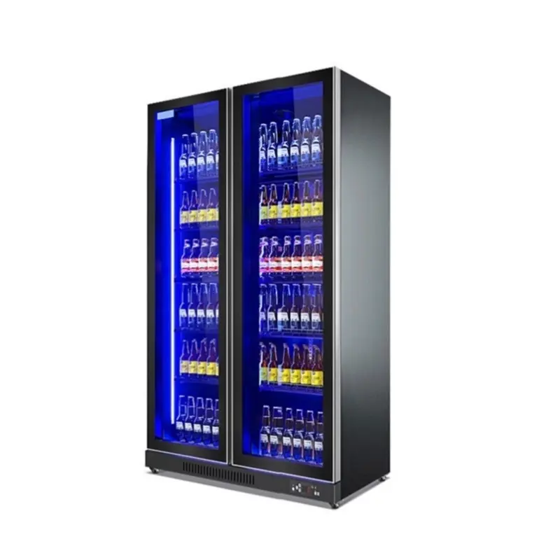 Холодильник для вина и пива для отеля, двухдверный холодильник для напитков, вертикальный стеклянный дверной охладитель